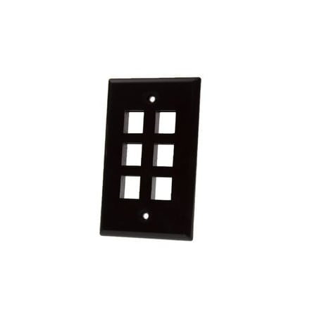 Cable Wholesale Keystone Wall Plate, Black, 6 Port, Single Gang 3012-02206
